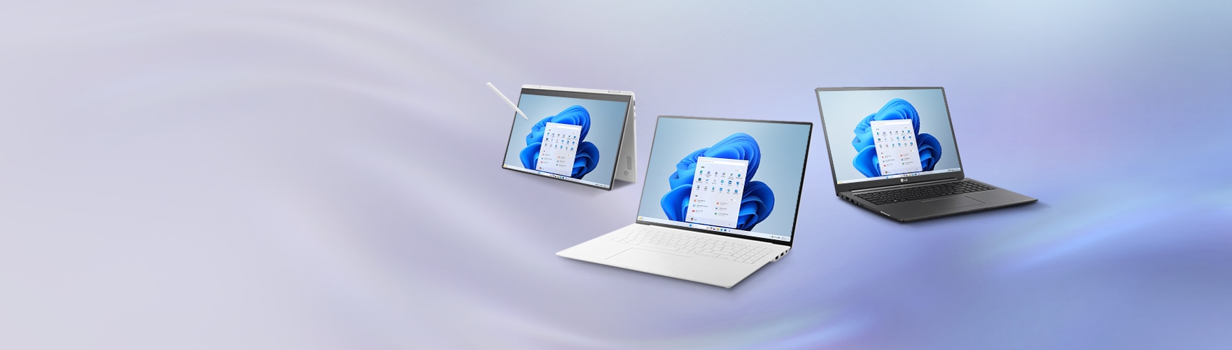 블루 계열 배경에 그램 3대 나열된 이미지